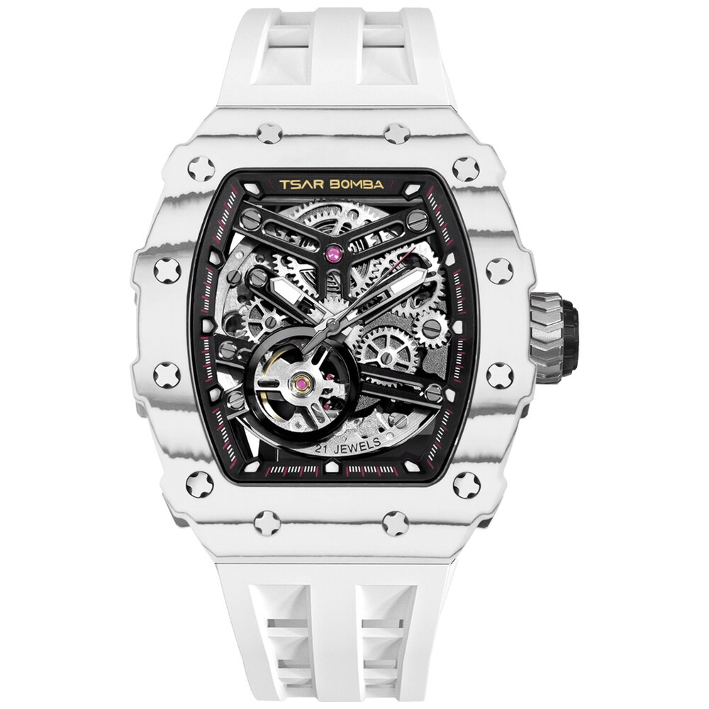 Мъжки часовник TSAR BOMBA T-Elemental Carbon Fiber Automatic Ceramic Elite White TB8208CF-35