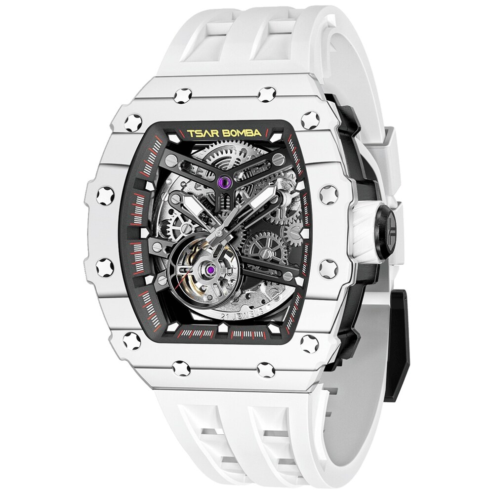 Мъжки часовник TSAR BOMBA T-Elemental Carbon Fiber Automatic Ceramic Elite White TB8208CF-35