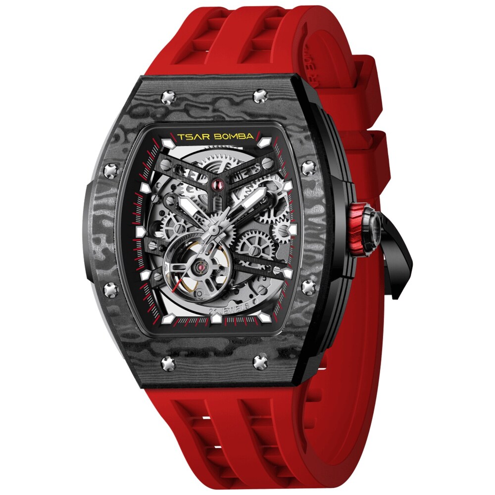 Мъжки часовник TSAR BOMBA T-Elemental Carbon Fiber Passion Red TB8228CF-02